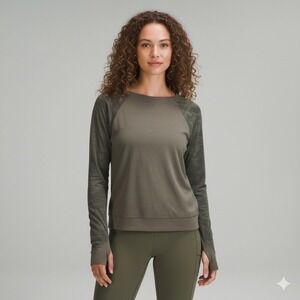 Lululemon Swiftly Tech‎ Long Sleeve Top Camo Sleeve Stripe Olive Green Women's M